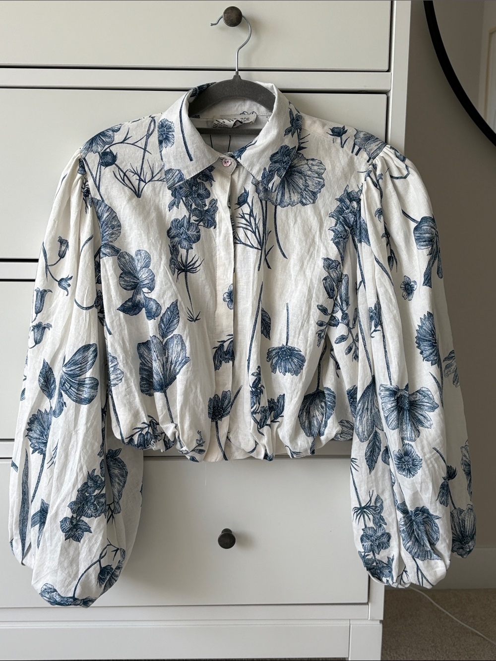 Rachel Zoe White Shirt with Blue Floral Sketch Print